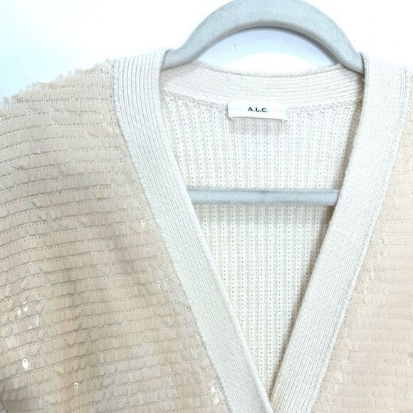 A.L.C Ellen Sequin Merino Wool Cardigan in ivory - Picture 4 of 9